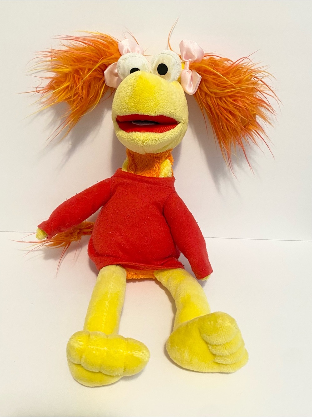 Manhattan Toy Red Fraggle Rock Plush Girl Doll 15" 2009 Stuffed Yellow Bows